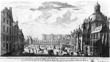 Rue St. Antoine, die Bastille und das Kloster der Visitandines, Paris, ca. 1660-70